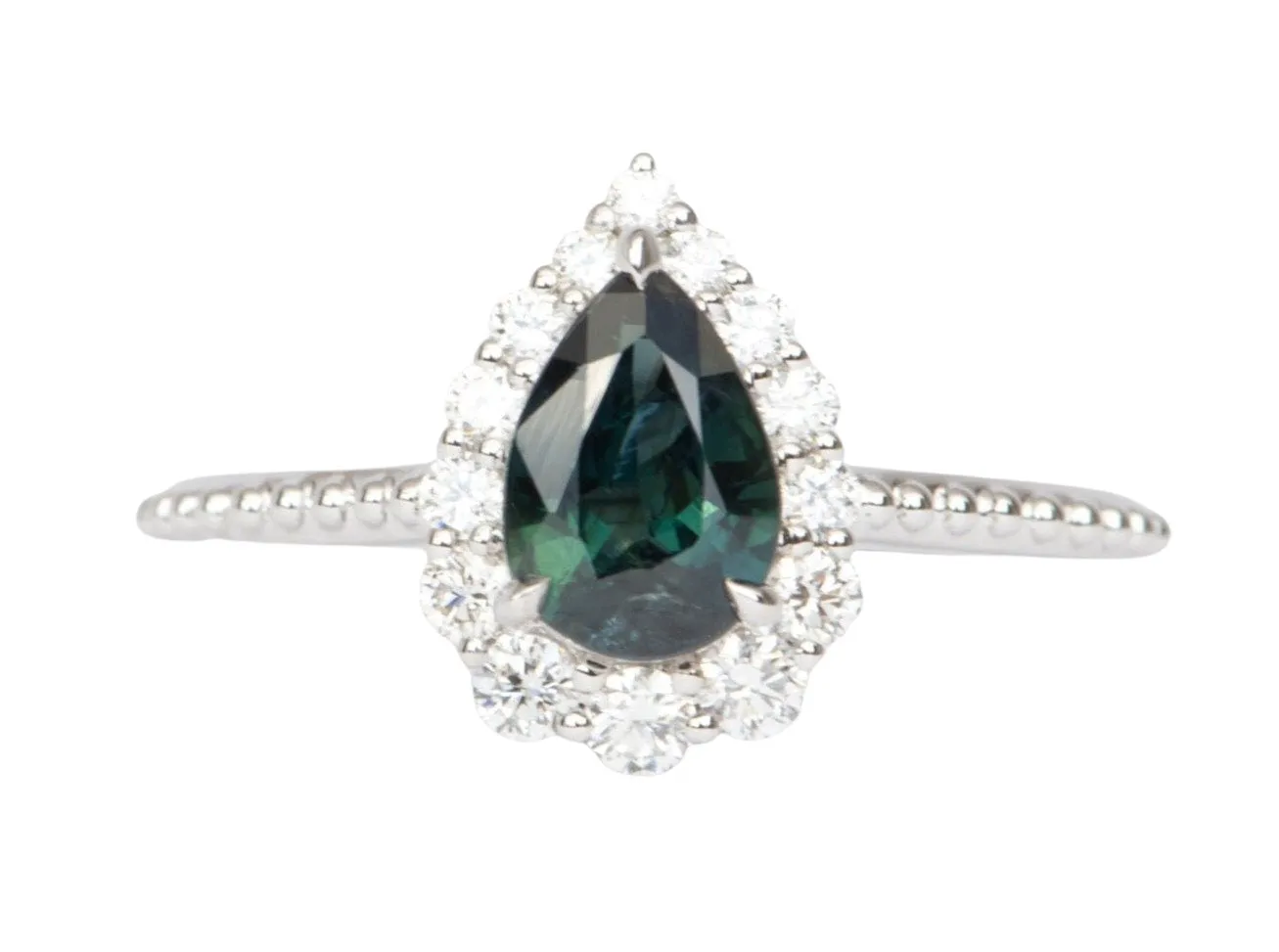 1.14ct Teal Blue Nigerian Sapphire with Diamond Halo 14K White Gold Engagement Ring R6475