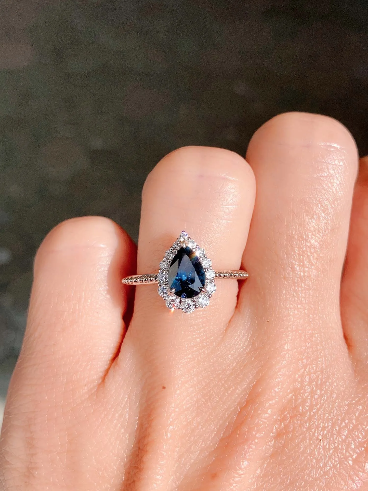 1.14ct Teal Blue Nigerian Sapphire with Diamond Halo 14K White Gold Engagement Ring R6475