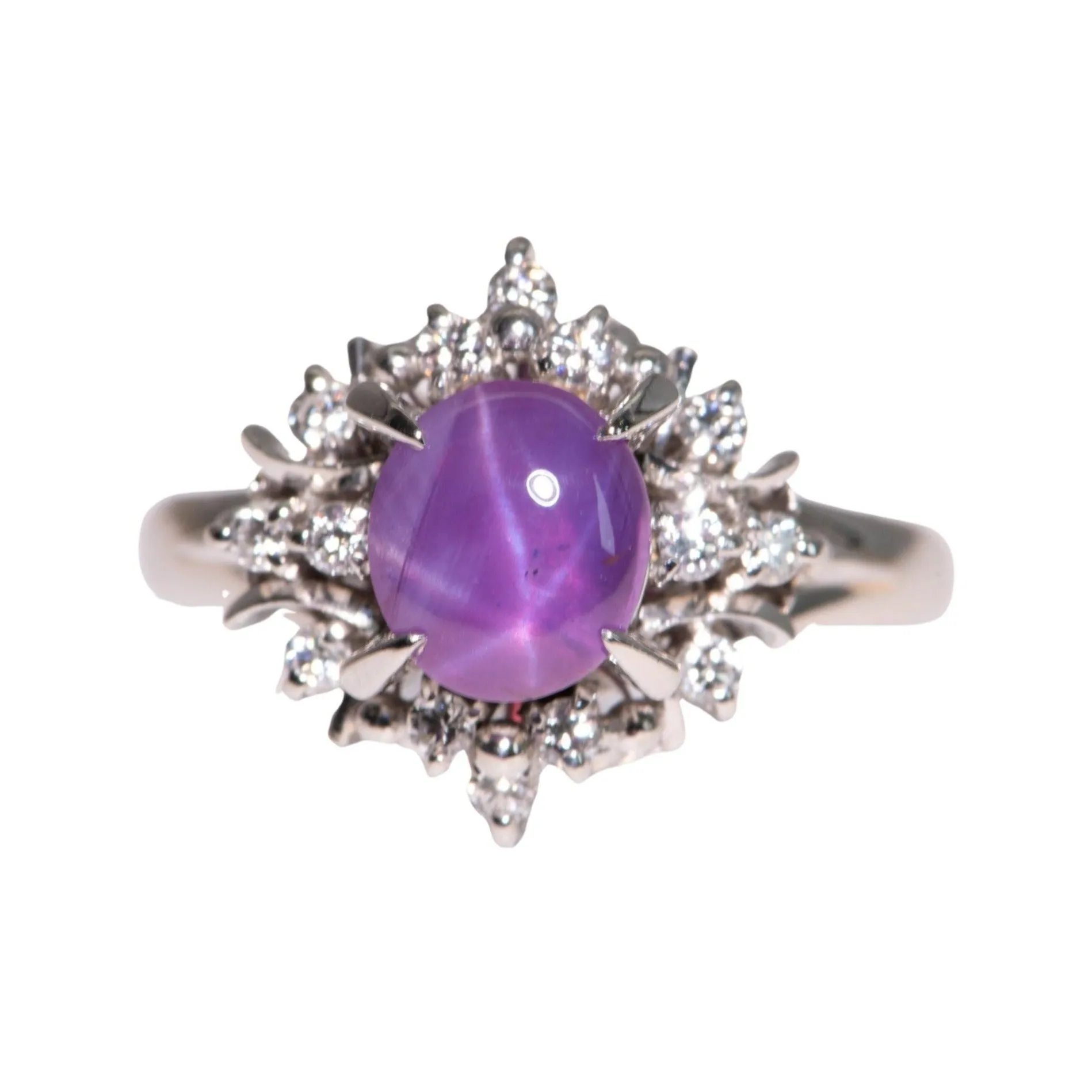 2.12ct Purple Star Sapphire Diamond Halo Ring Platinum R6721