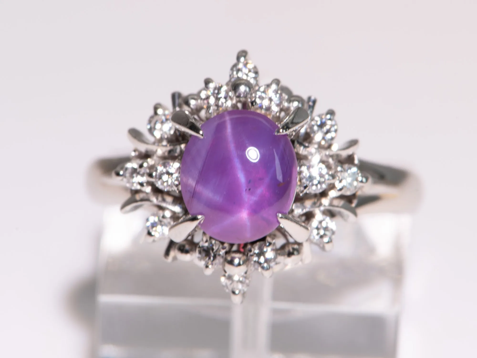 2.12ct Purple Star Sapphire Diamond Halo Ring Platinum R6721