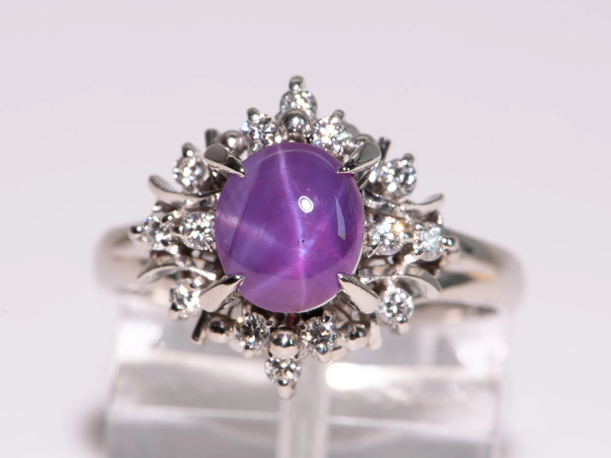 2.12ct Purple Star Sapphire Diamond Halo Ring Platinum R6721