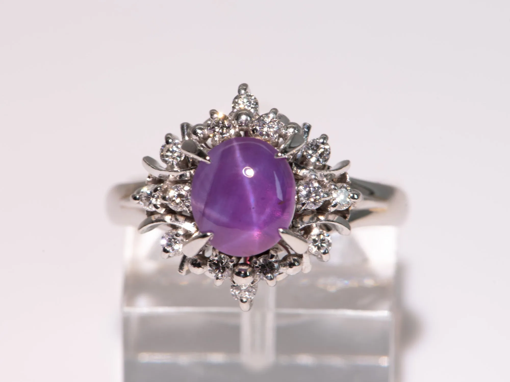 2.12ct Purple Star Sapphire Diamond Halo Ring Platinum R6721