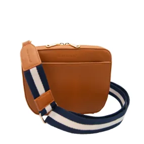 3-n-1 Crossbody- Cognac w/Navy & Cream Strap