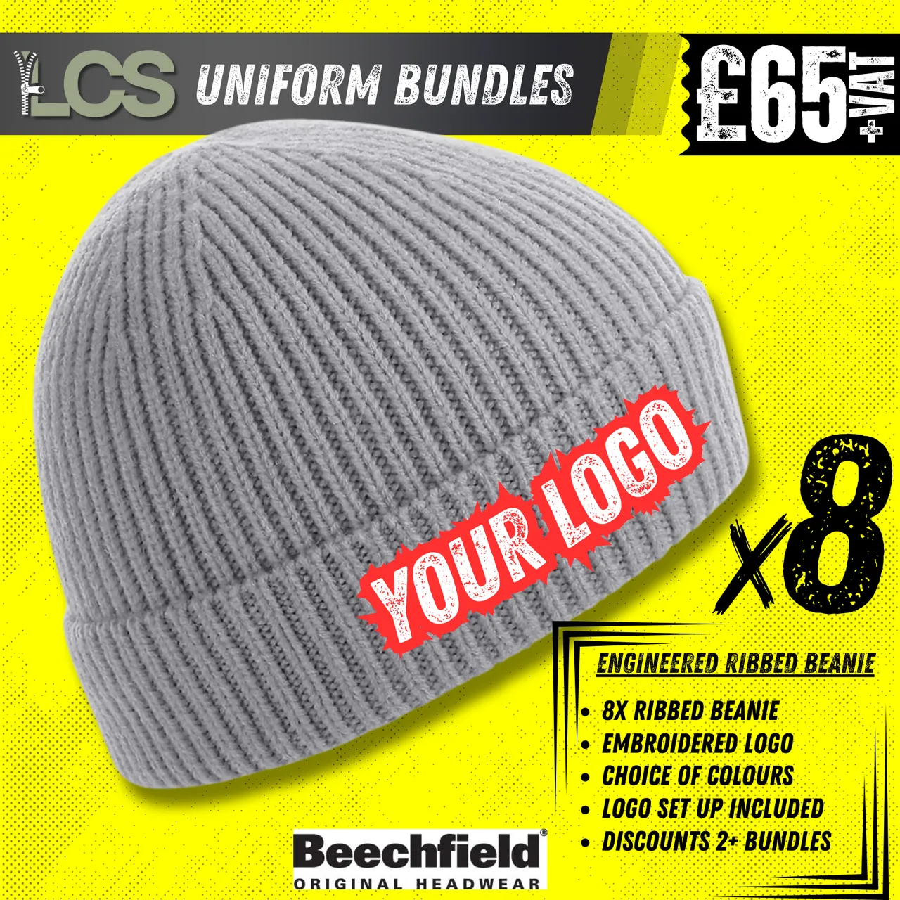 8x Engineered Ribbed Beanies With Embroidery