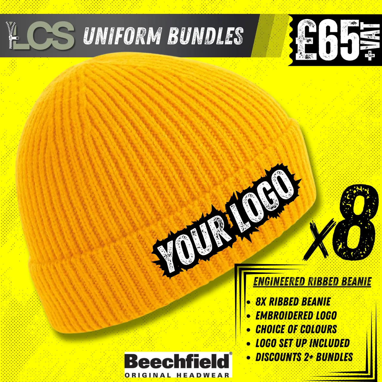 8x Engineered Ribbed Beanies With Embroidery