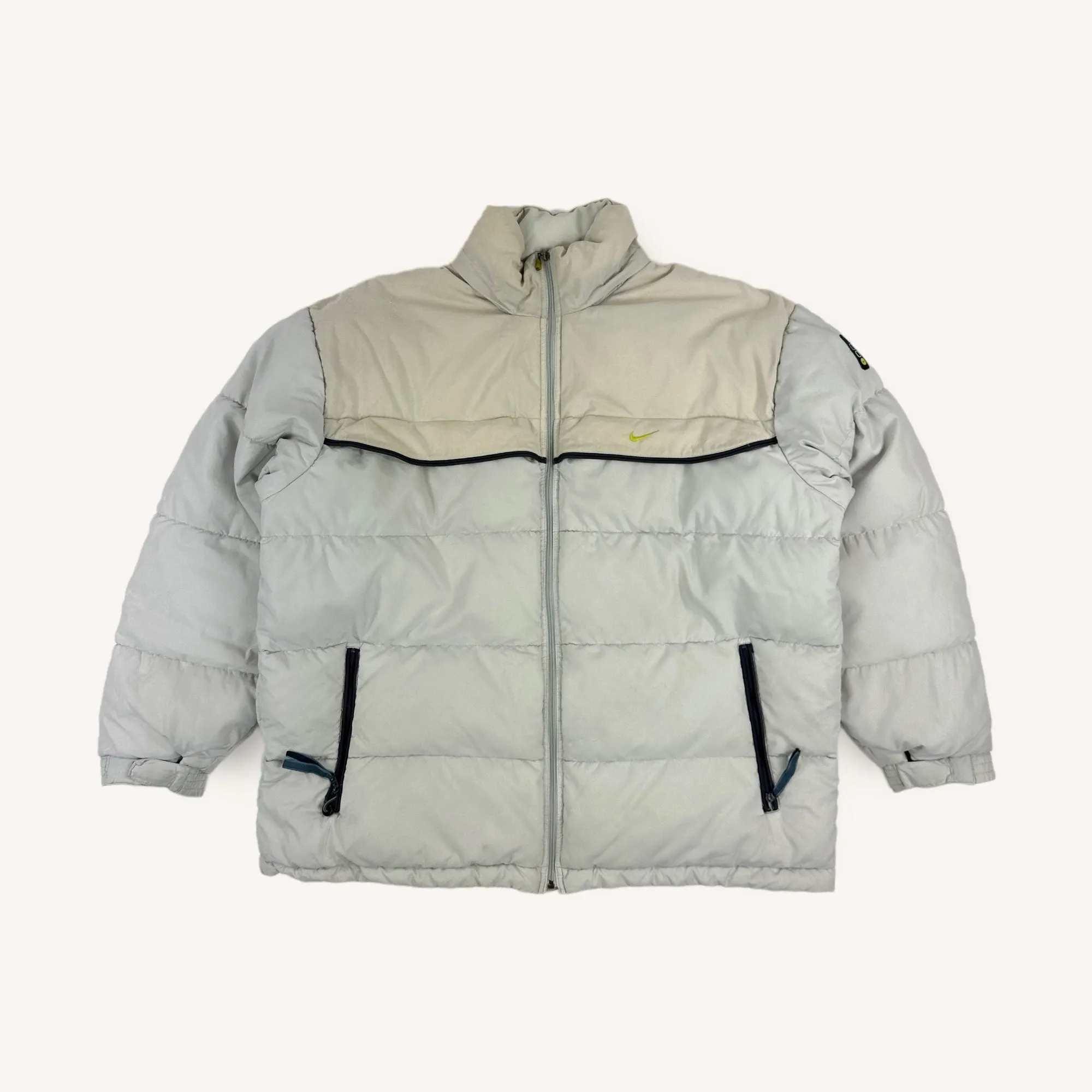 Arctic Grey 90s NIKE Swoosh Puffer Jacket Coat (L/XL)