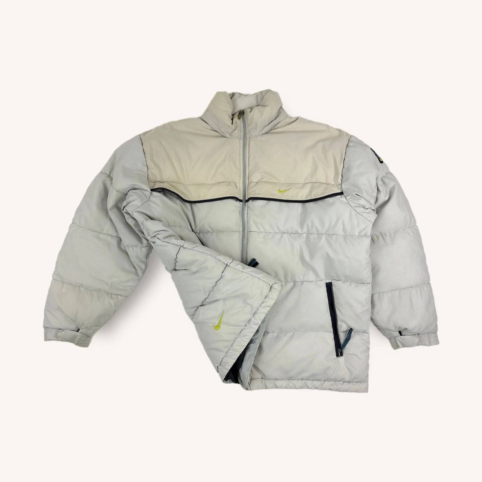 Arctic Grey 90s NIKE Swoosh Puffer Jacket Coat (L/XL)