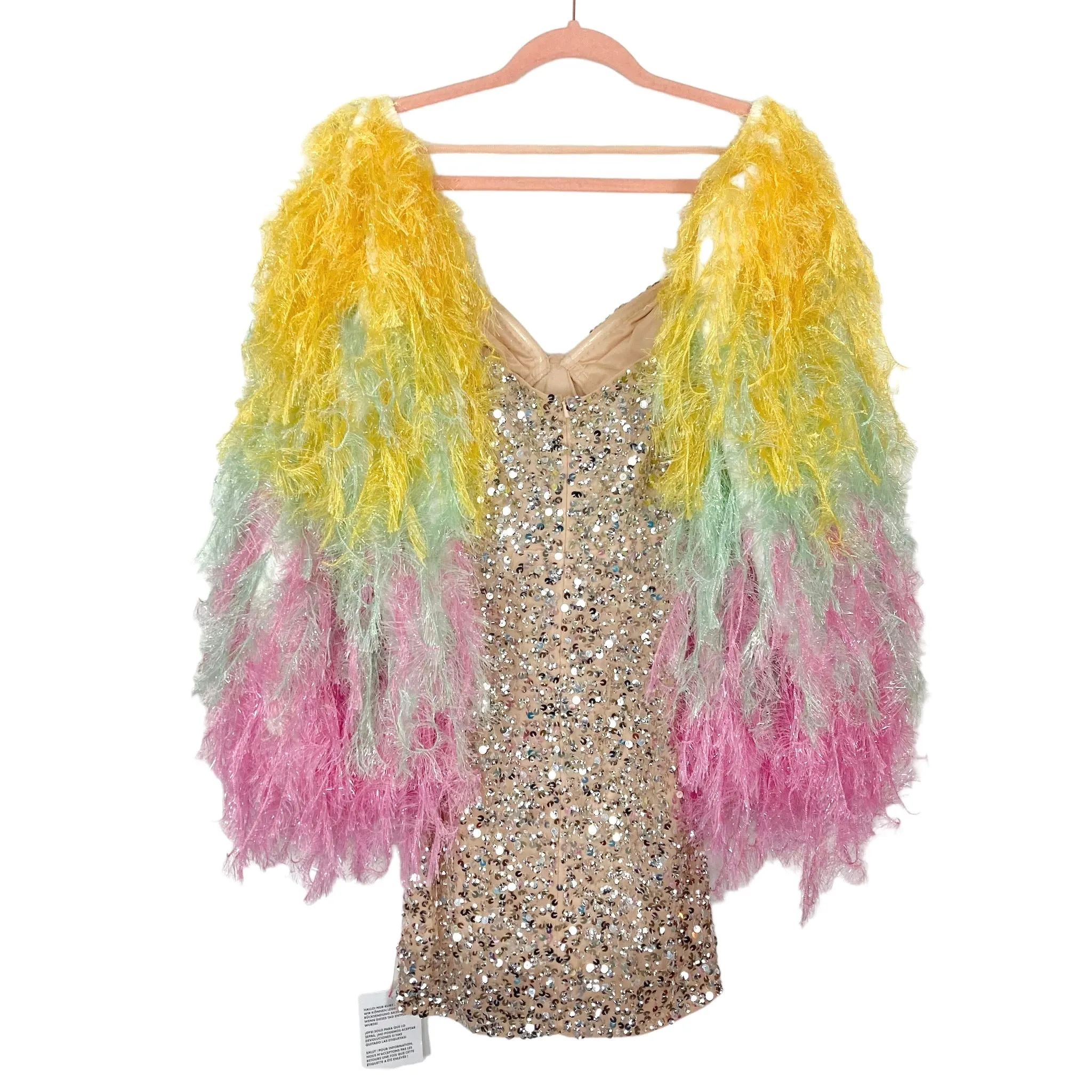 ASOS Design Luxe Sequin with Ombre Faux Feather Sleeves Mini Dress NWT- Size 2 (sold out online)