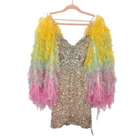 ASOS Design Luxe Sequin with Ombre Faux Feather Sleeves Mini Dress NWT- Size 2 (sold out online)