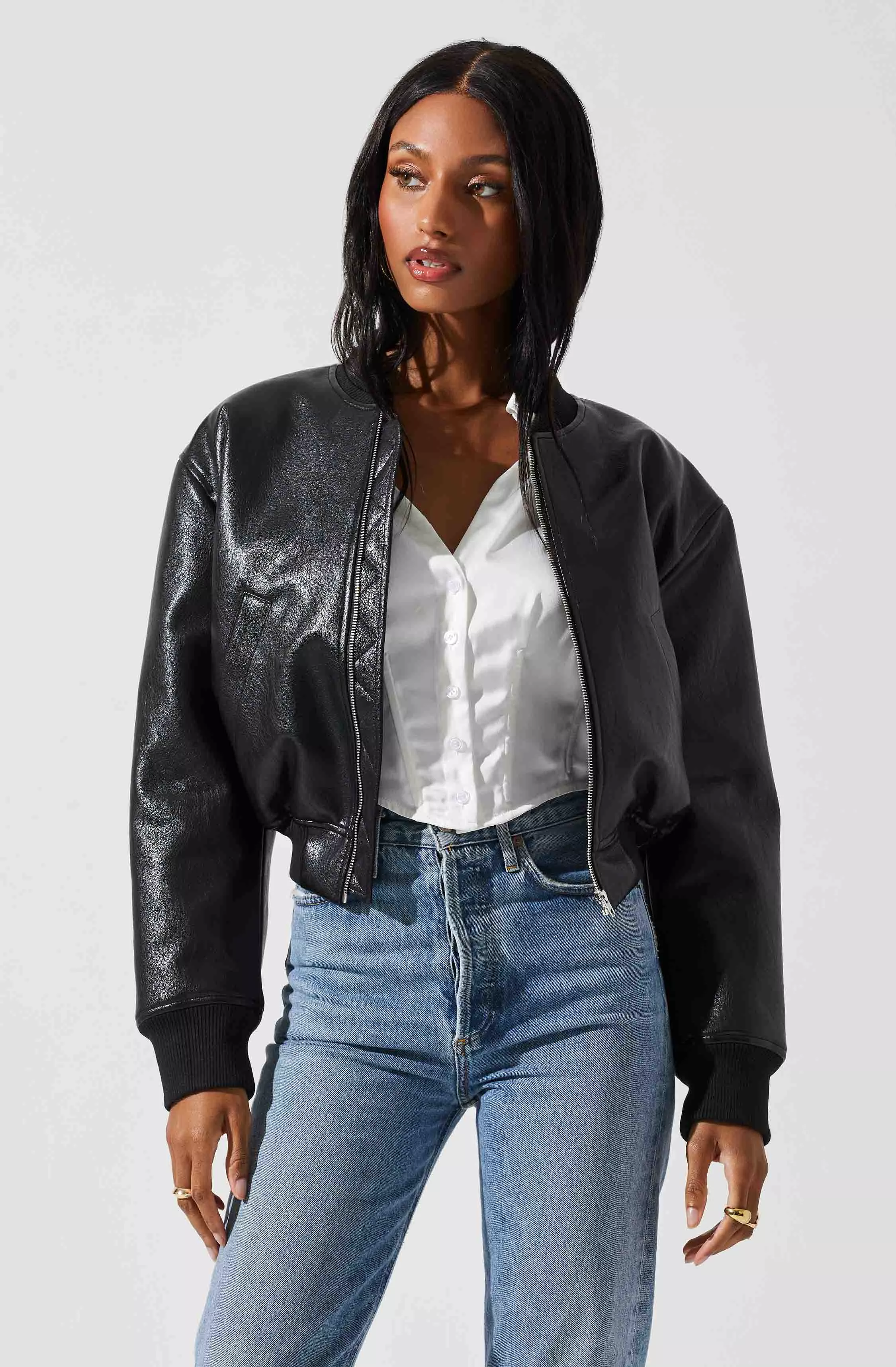 Avianna Faux Leather Bomber Jacket