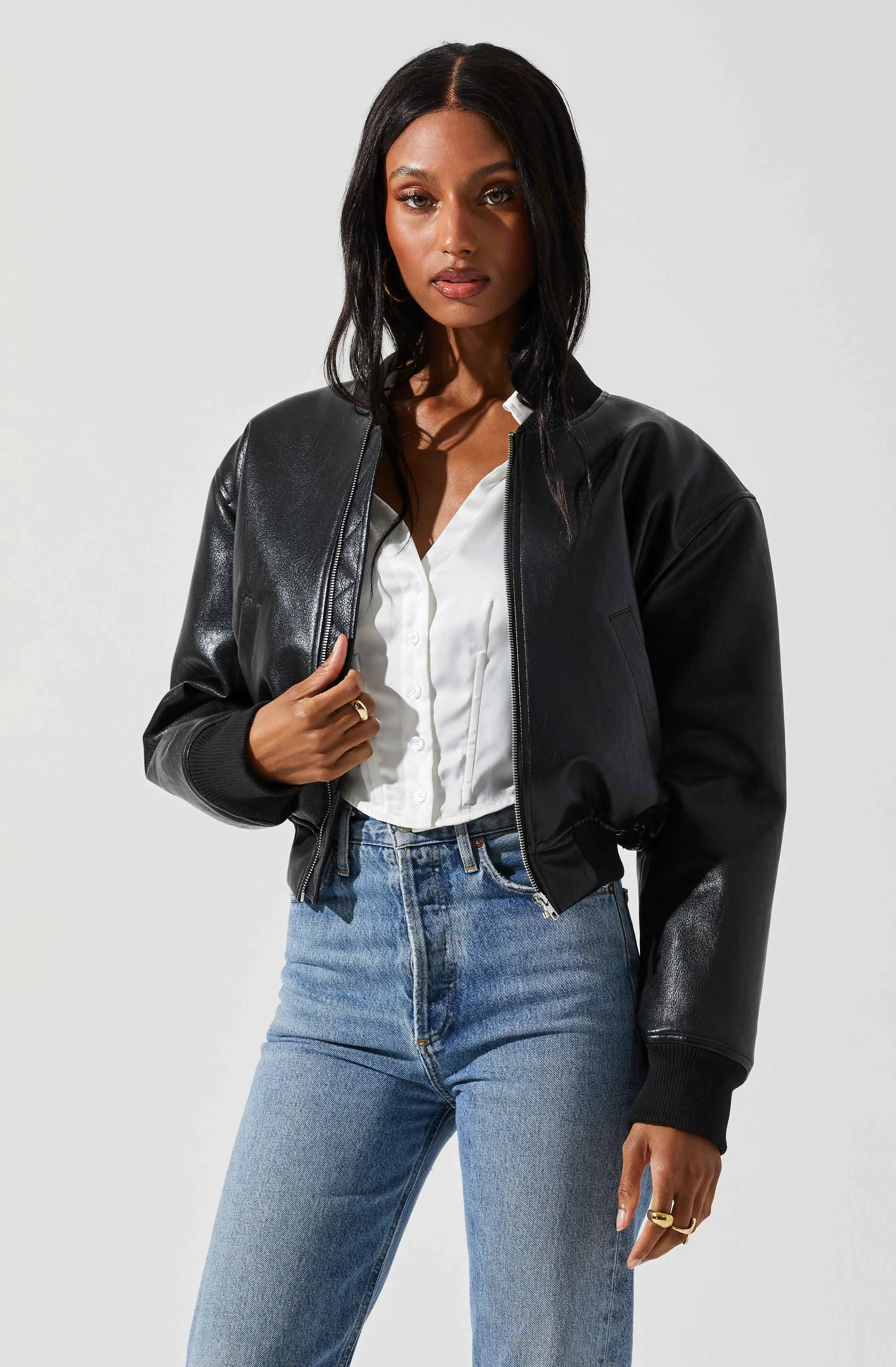 Avianna Faux Leather Bomber Jacket