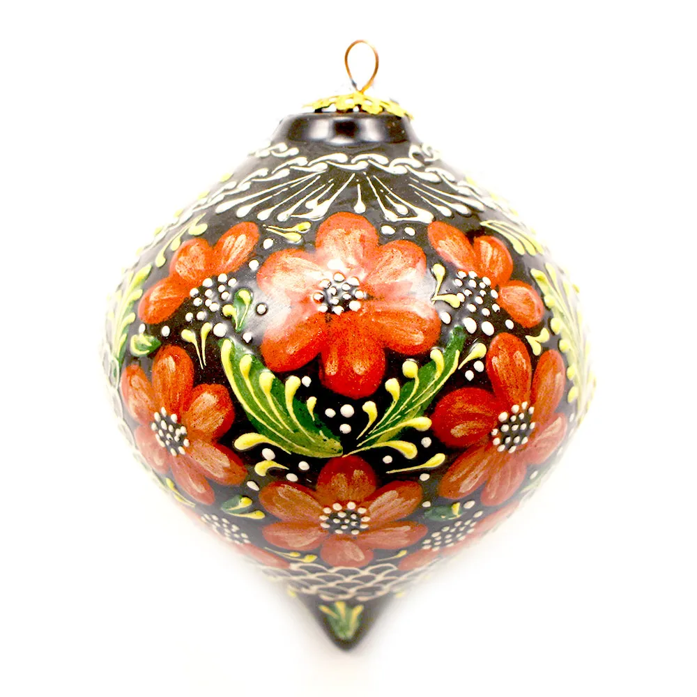 Basket with Flowers Red, Violet or Blue Ceramic Ornament -Teardrop Shape