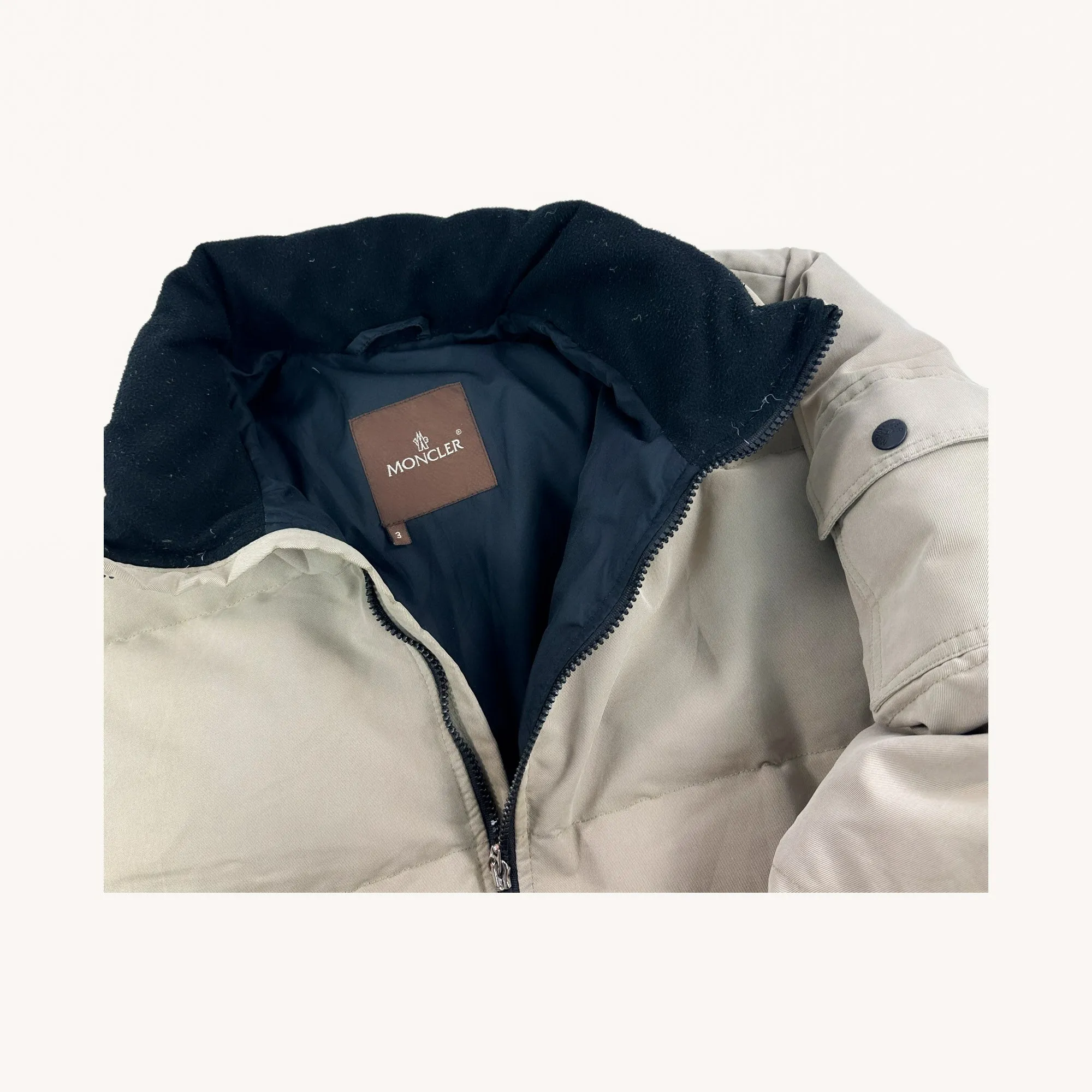 Beige Tan Vintage Moncler Puffer Jacket Coat (L)