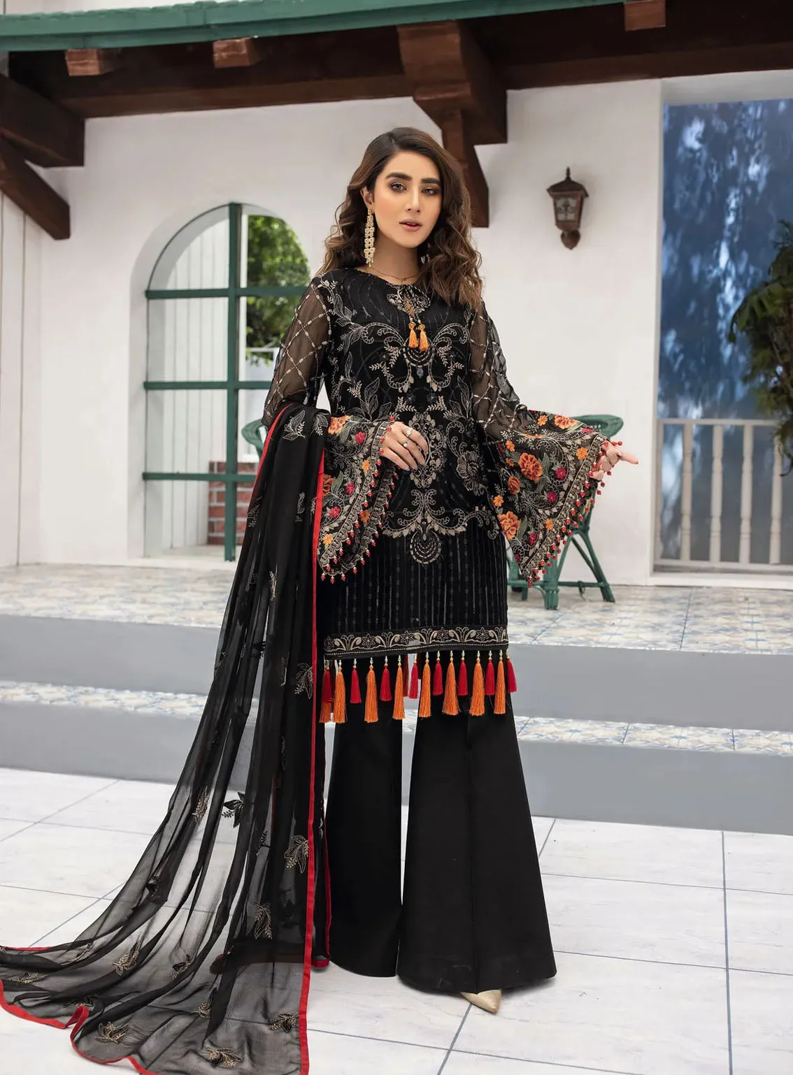 Best Of Flossie Luxury Embroidered Chiffon 3 Piece Unstitched Suit FS24KK D-905