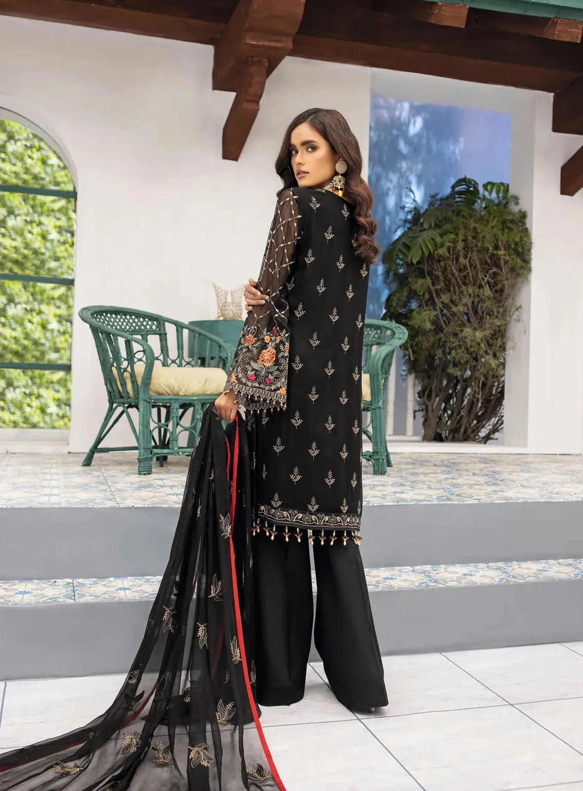 Best Of Flossie Luxury Embroidered Chiffon 3 Piece Unstitched Suit FS24KK D-905