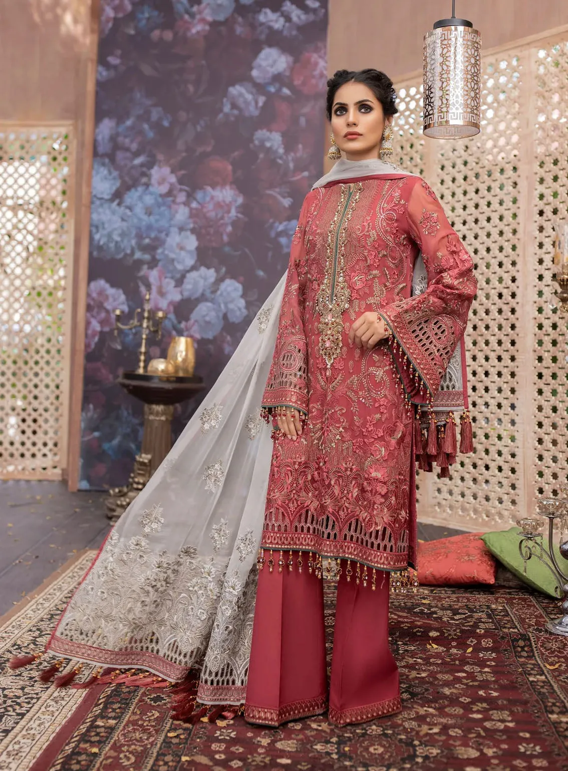 Best Of Flossie Luxury Embroidered Chiffon 3 Piece Unstitched Suit FS24LC D-302