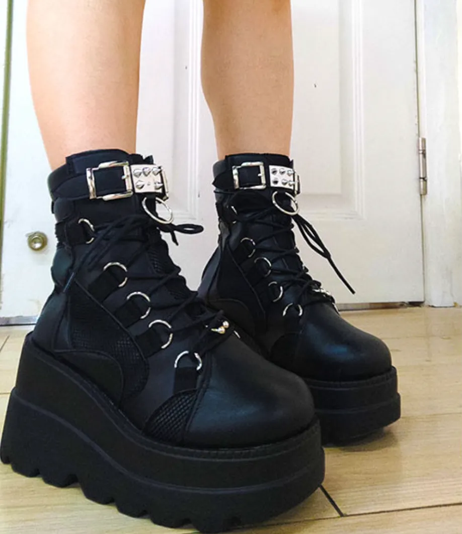 black punk combat boots