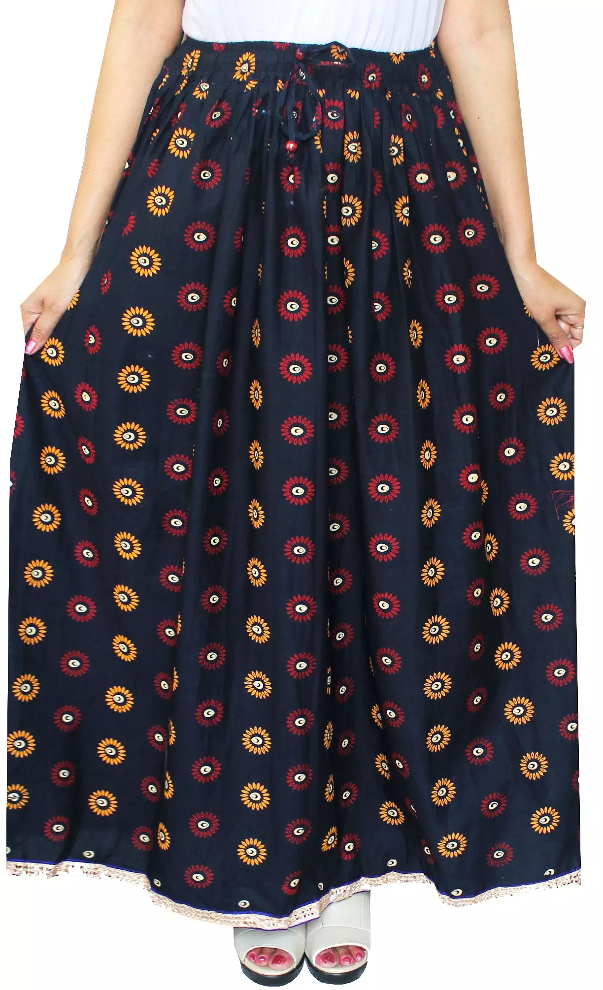 Block Printed Cotton India Long Skirts Women (Blue)