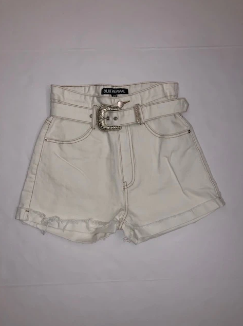 Blue Revival white outlaw belted denim shorts