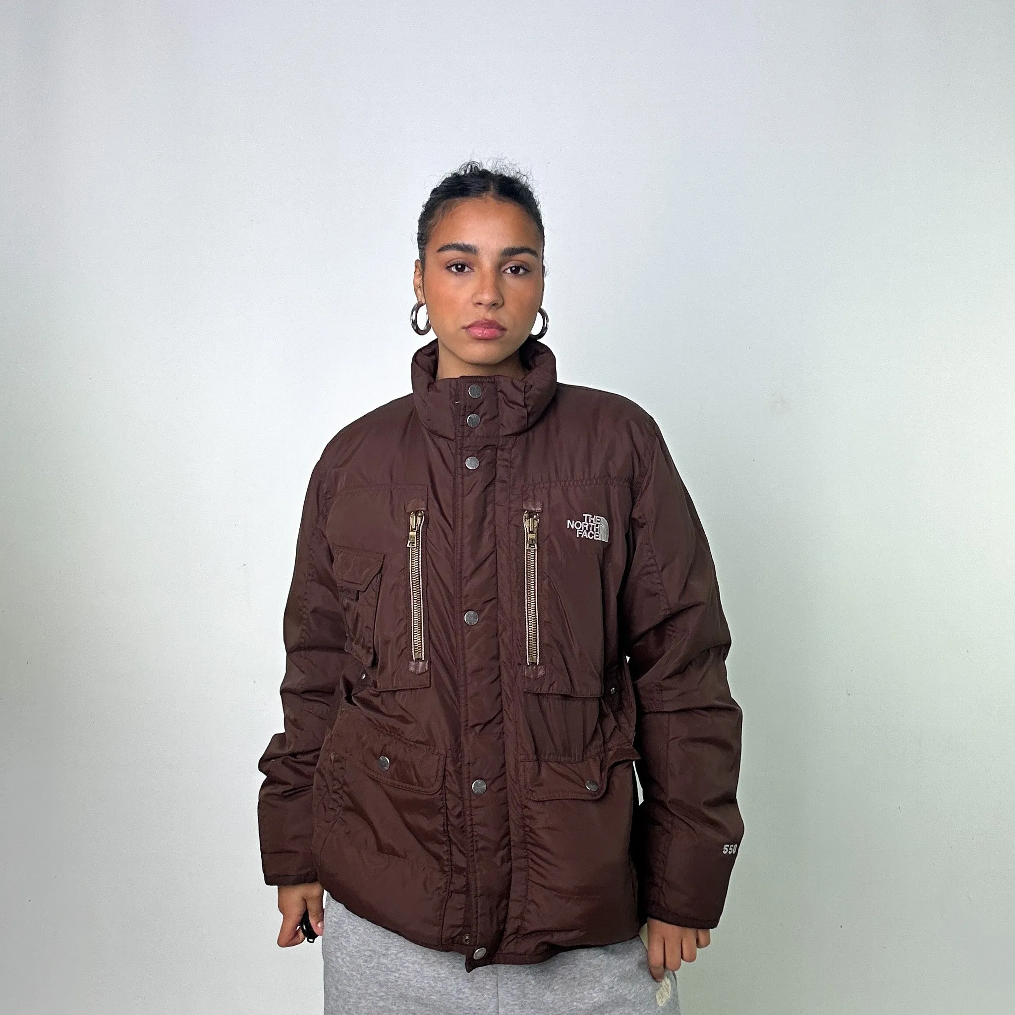 Brown The North Face 550 Puffer Jacket Coat (M)