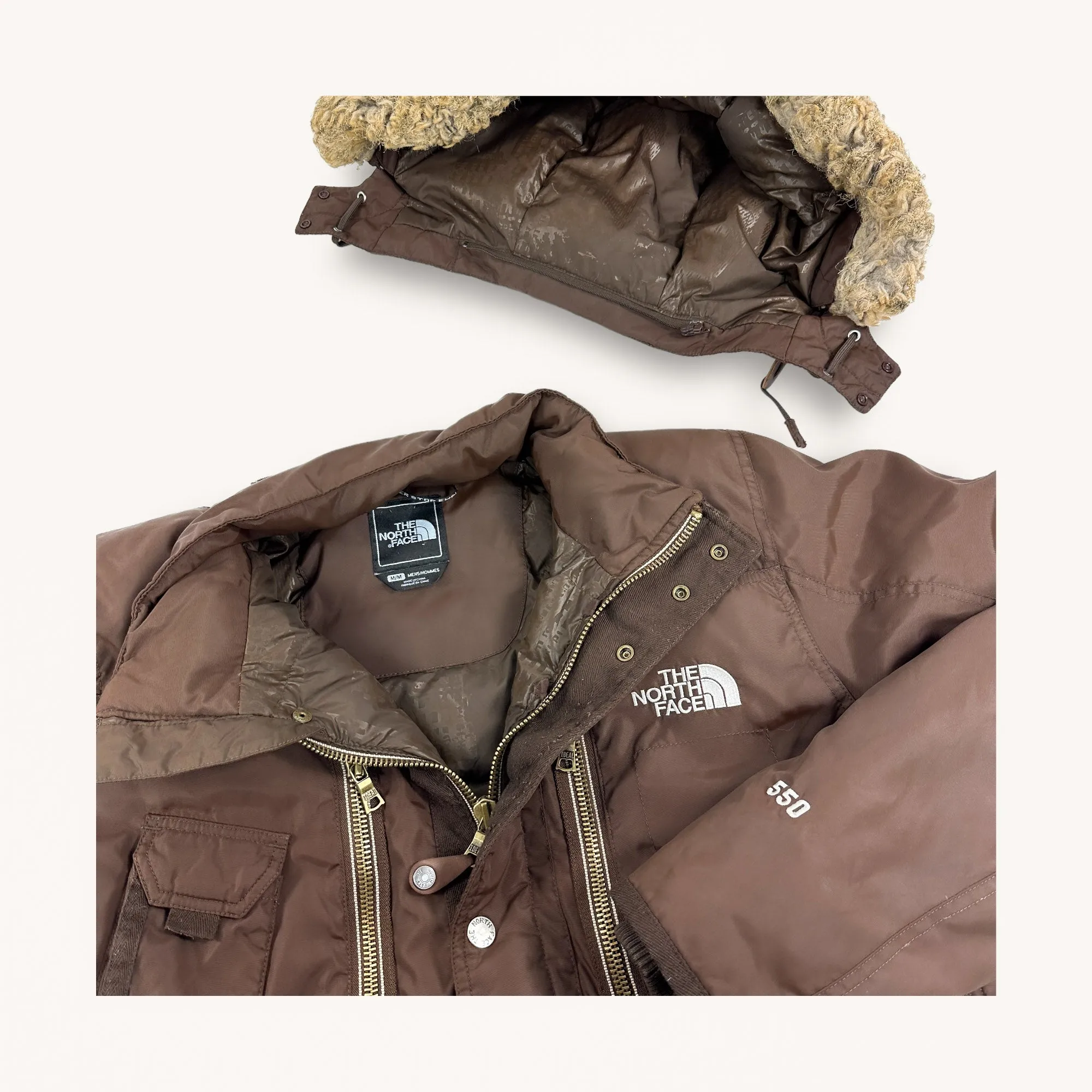 Brown The North Face 550 Puffer Jacket Coat (M)