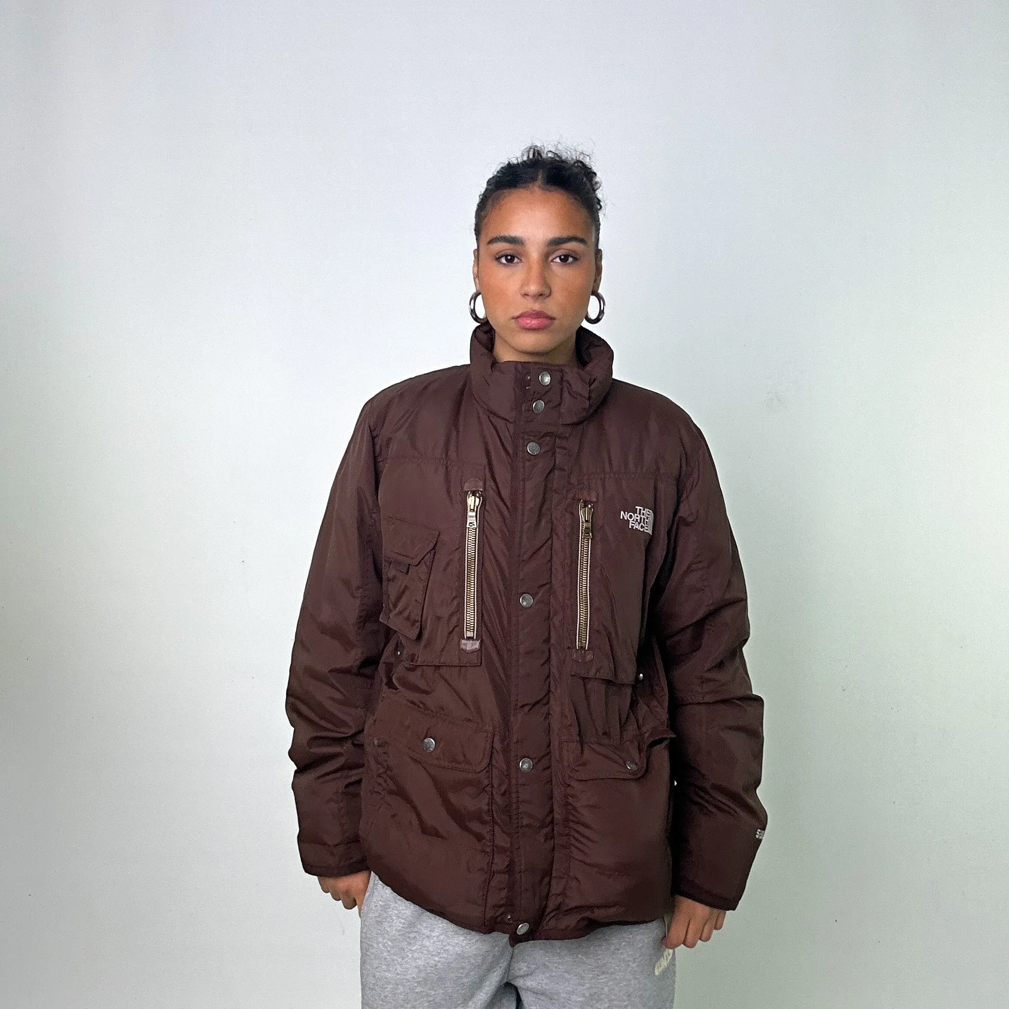 Brown The North Face 550 Puffer Jacket Coat (M)