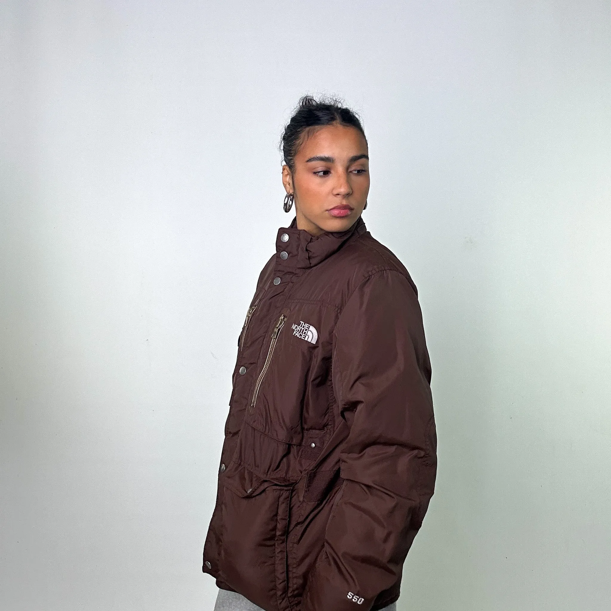 Brown The North Face 550 Puffer Jacket Coat (M)