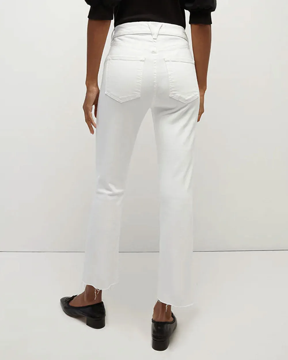 Carly Kick Flare Raw Hem Jean in White