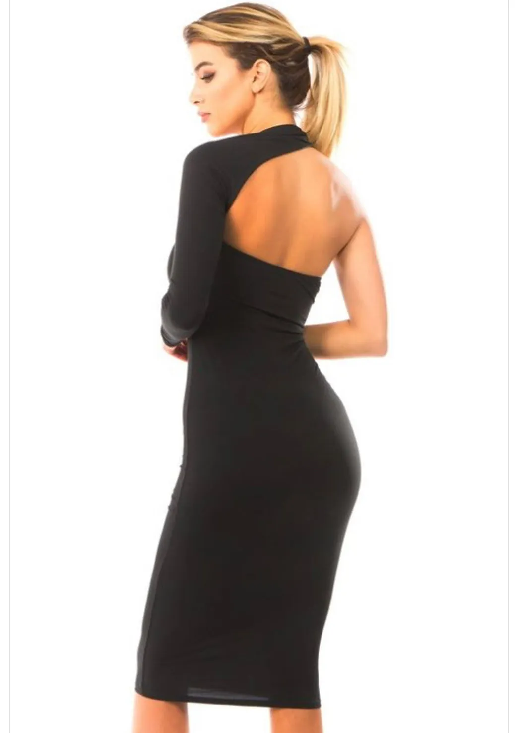 Catch My Fly One Shoulder Wrap Arm Midi Dress