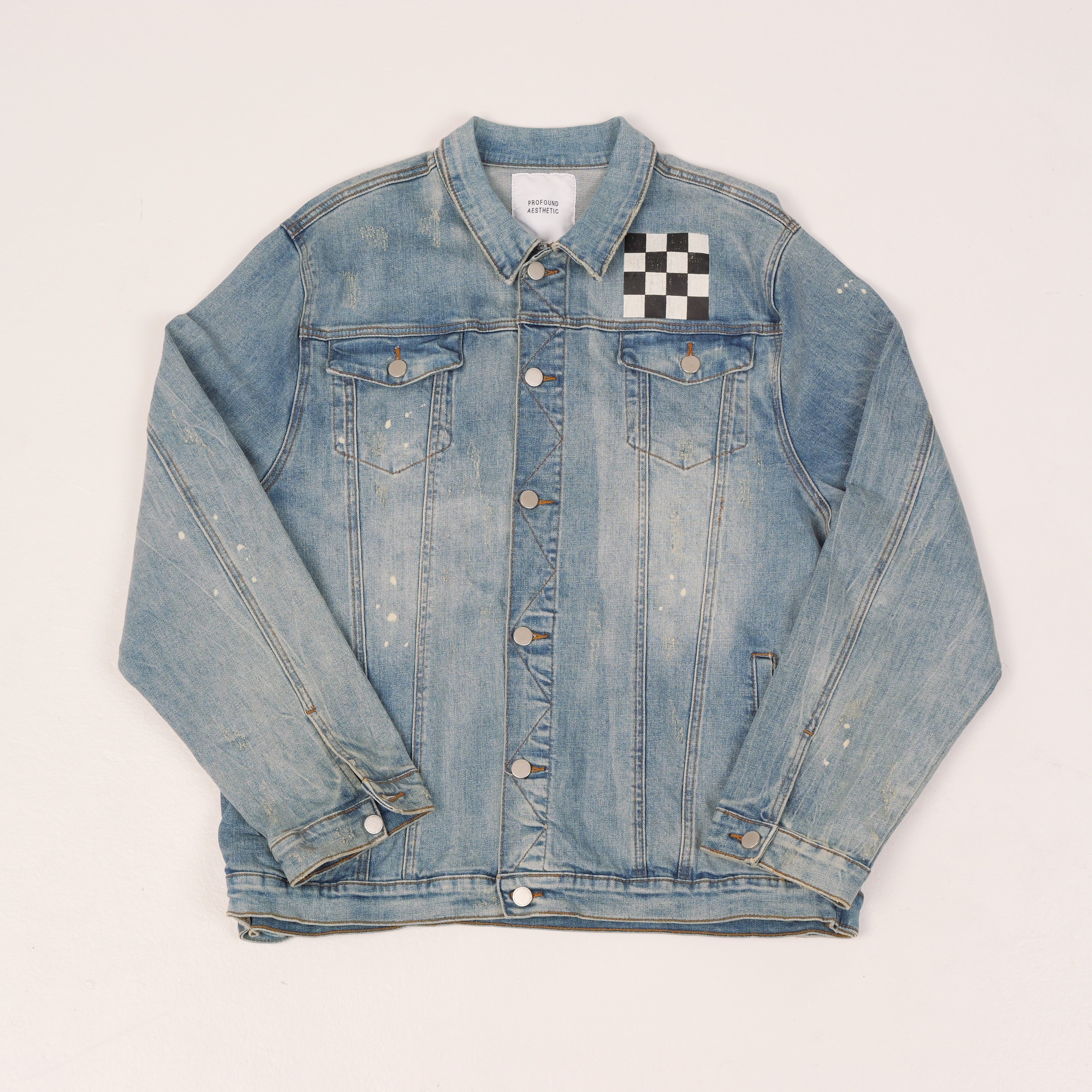 CHECKERED DENIM JACKET LIGHT WASH