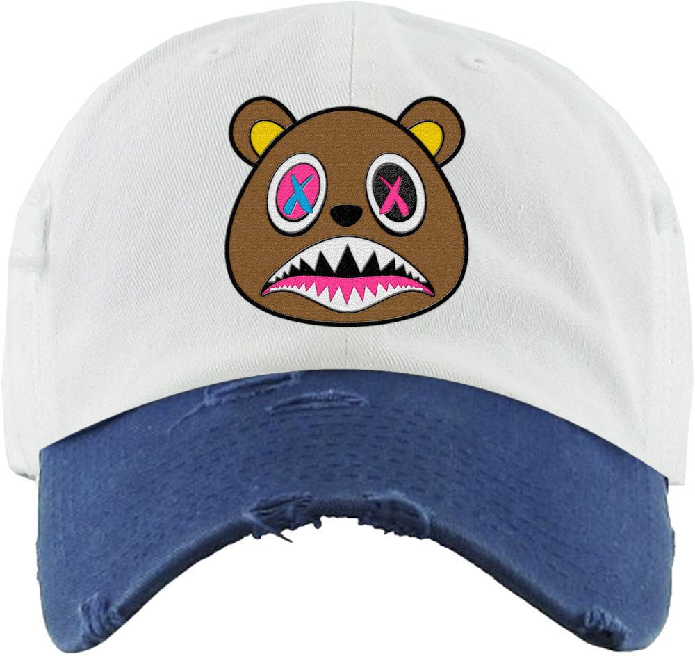 CRAZY BAWS : 2Tone White/Navy Blue Distressed Dad Hat