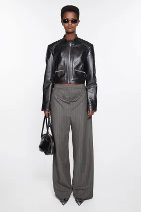 Deconstructed pinstripe trousers