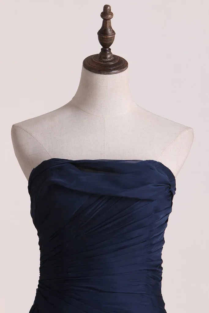 Elegant Sleeveless Straight Neck A-line Tulle Dark Navy Long Evening Prom Dress, OL027