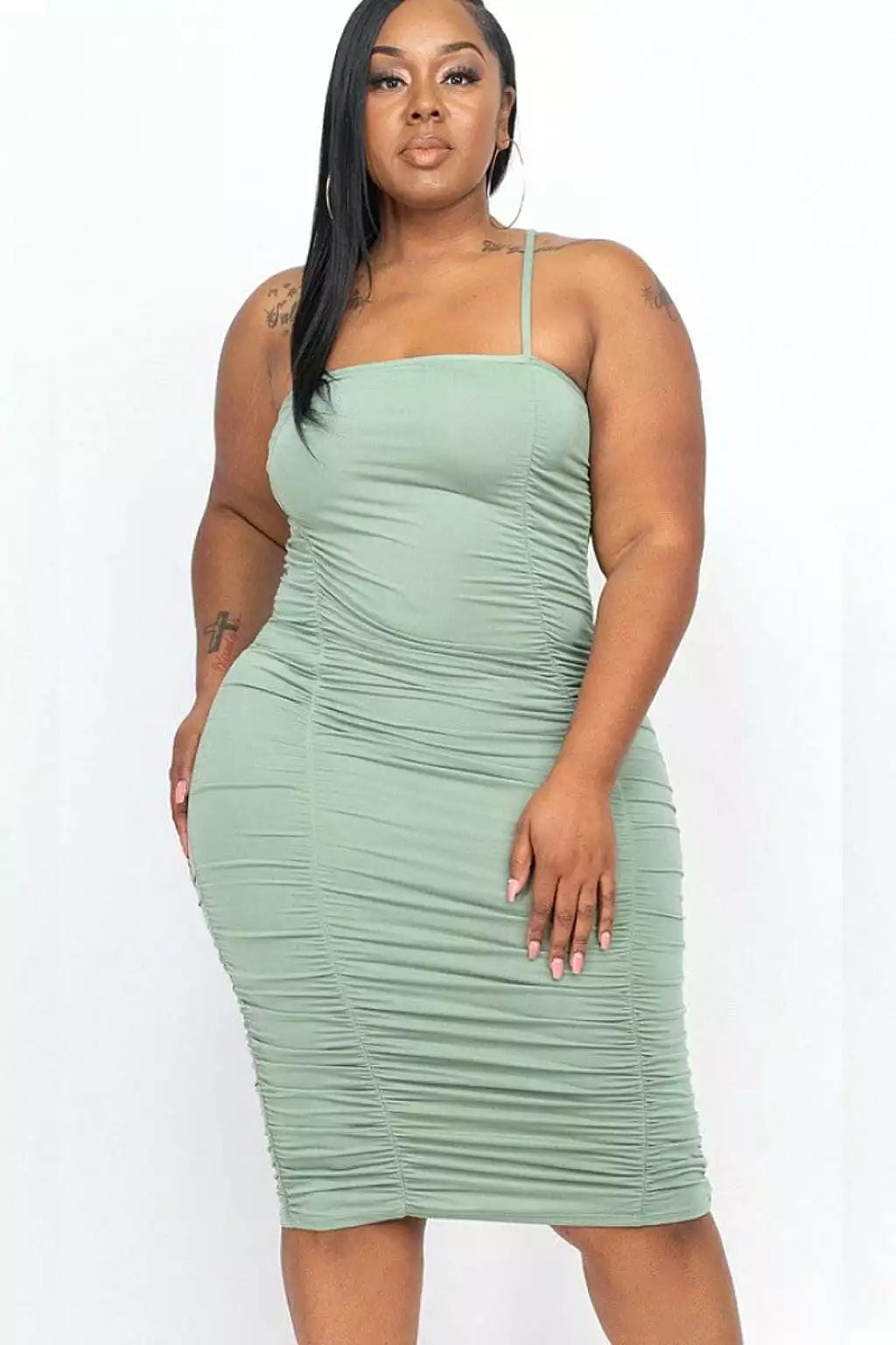 Elle Mesh Midi Dress-Green