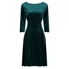 Emerald Green Velour 3/4 Sleeve Vintage Swing Dress