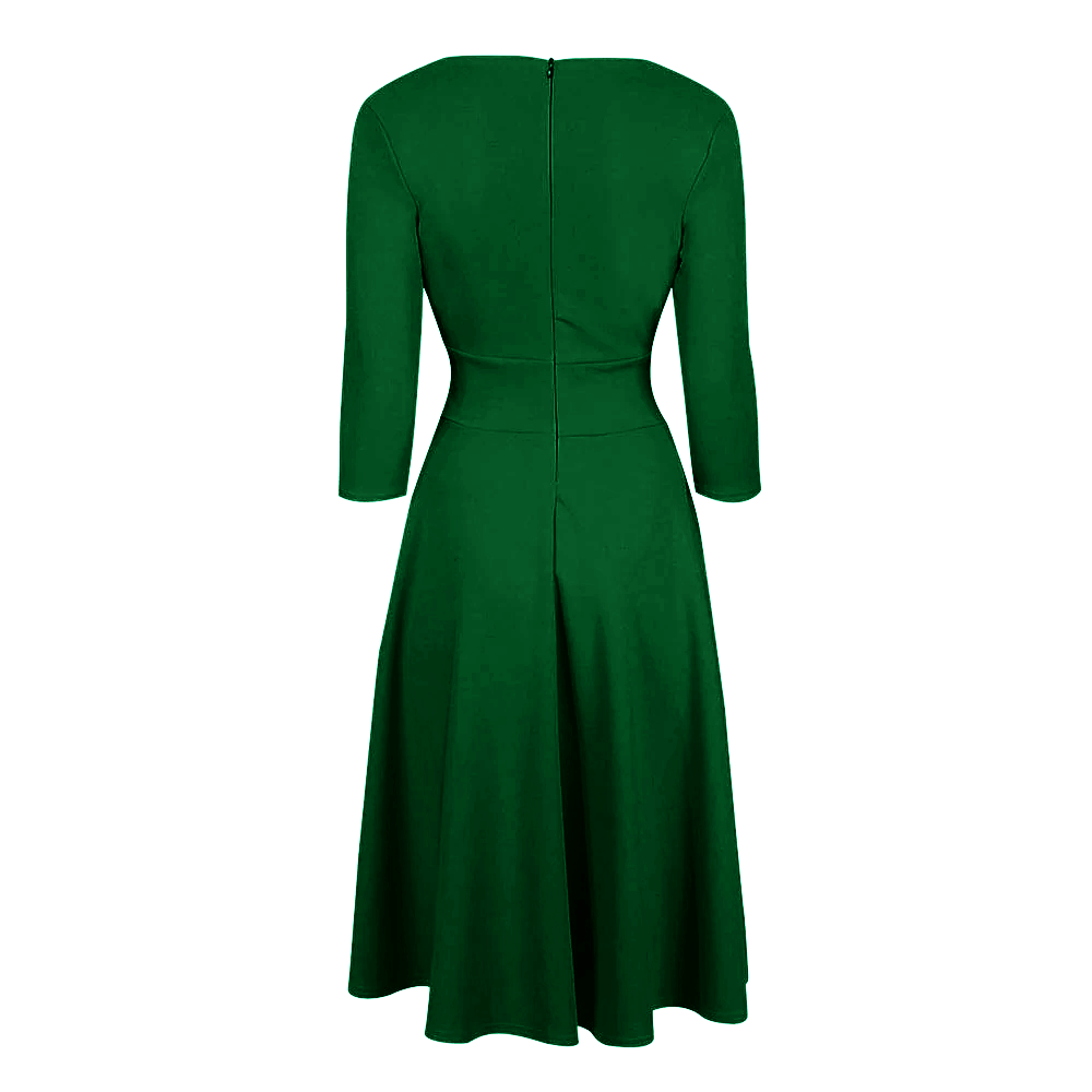 Emerald Green Vintage A Line Crossover 3/4 Sleeve Tea Swing Dress