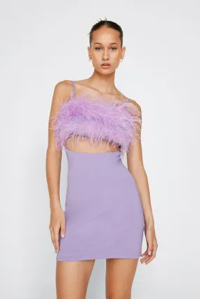 Feather Trim Bodycon Mini Dress