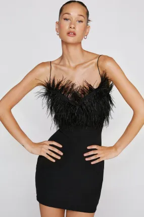 Feather Trim Strappy Mini Dress