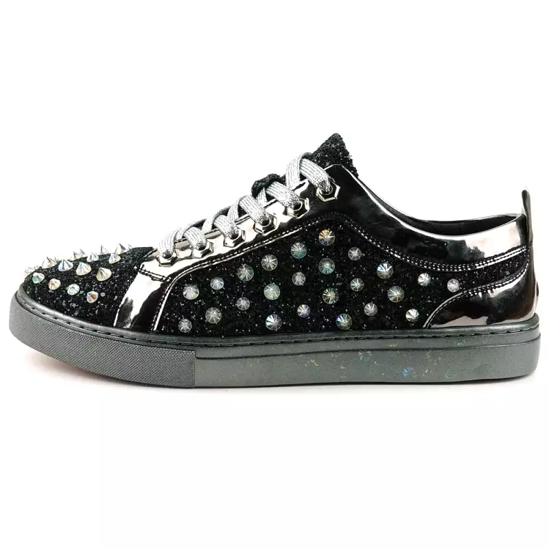 FI-2413 Black Glitter Spike Low Cut Sneaker Encore by Fiesso