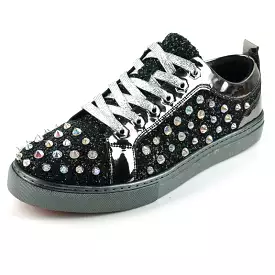 FI-2413 Black Glitter Spike Low Cut Sneaker Encore by Fiesso