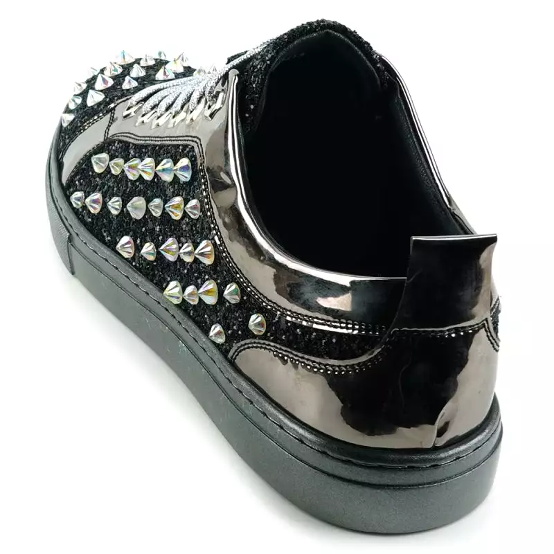 FI-2413 Black Glitter Spike Low Cut Sneaker Encore by Fiesso