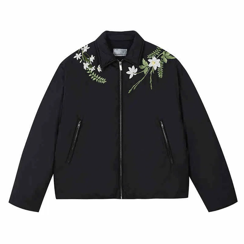 Floral Embroidery Lapel CollarDown Coat