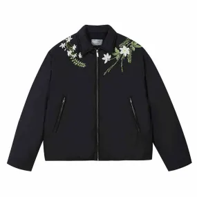 Floral Embroidery Lapel CollarDown Coat