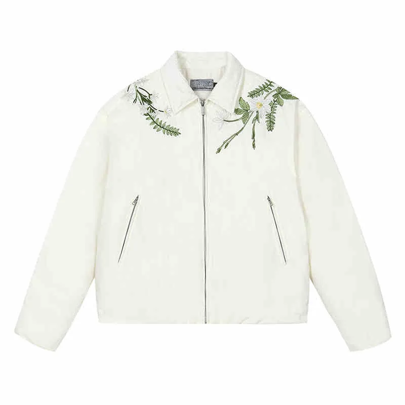 Floral Embroidery Lapel CollarDown Coat