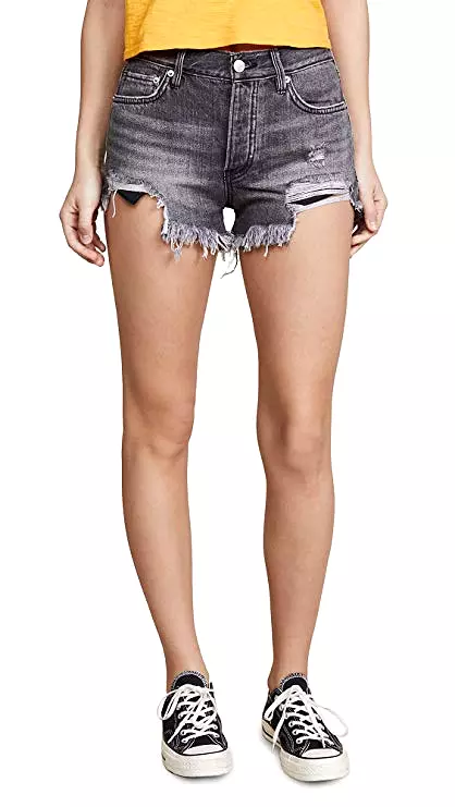 Free People Loving Good Vibrations Destroyed Denim Shorts Black