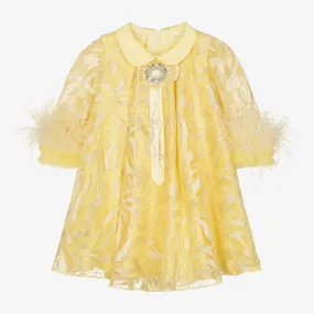 Girls Embroidered Yellow Feather Dress