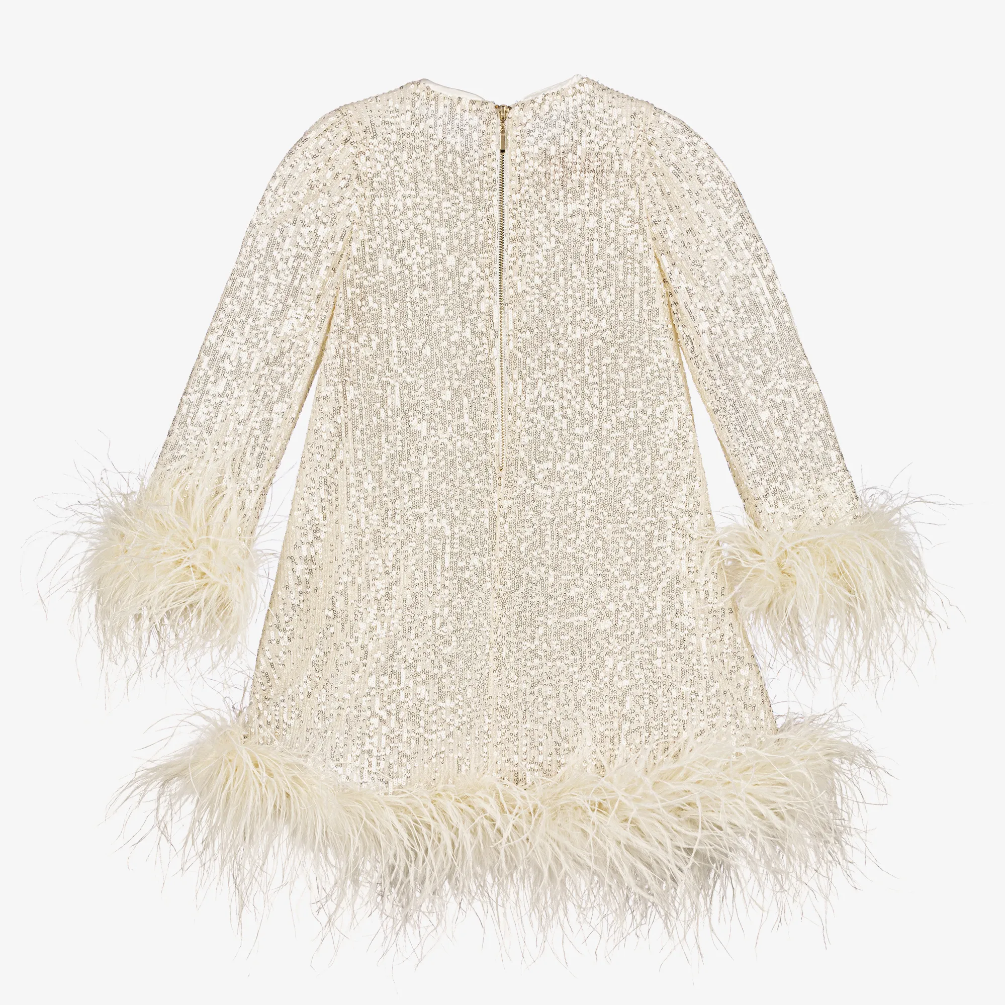 Girls Ivory Sequin Feather Dress