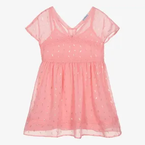 Girls Pink & Gold Feather Chiffon Dress