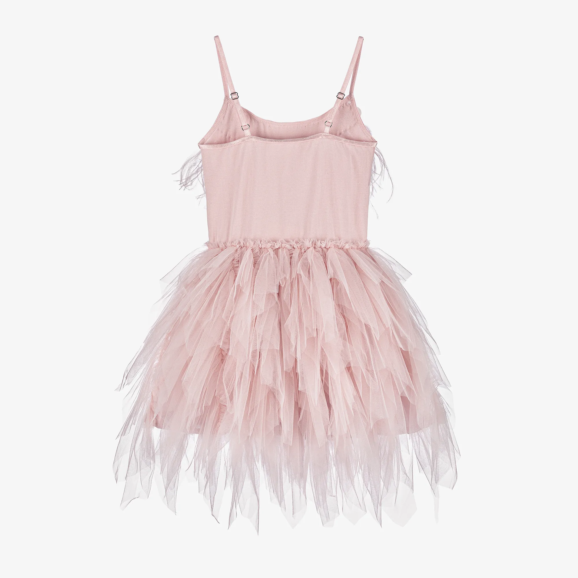 Girls Pink Feather & Bead Tulle Dress