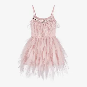 Girls Pink Feather & Bead Tulle Dress